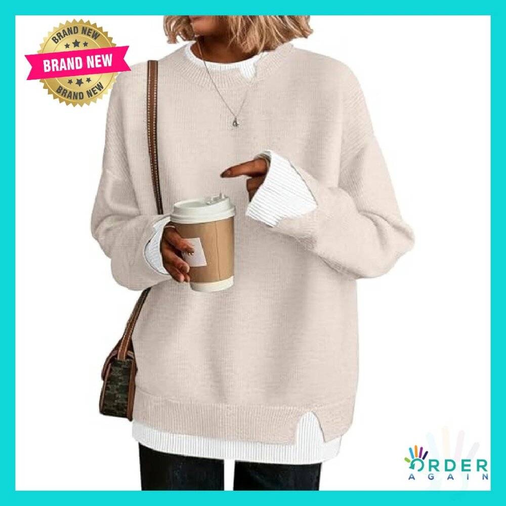 Oversized Knit Pullover Cozy Chic Patchwork Drop … - image 2